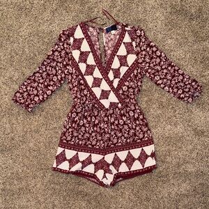 Blue Rain Burgundy and White Patterned Juniors One Piece